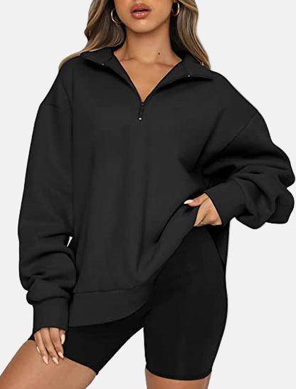 Women’s Half-Zip Sweatshirt – Oversized Fit – Long Sleeve – Casual Streetwear Pullover