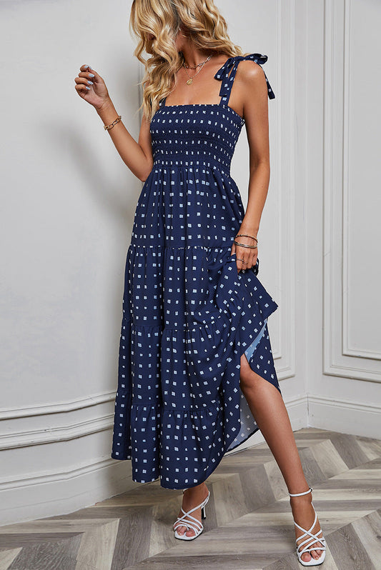 Smocked Bodice Tiered A-Line Maxi Dress