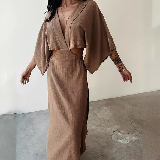 Linen Blend Slim Fit Maxi Dress