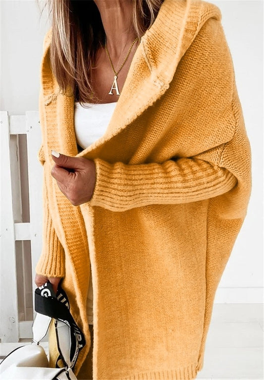 Wool Blend Loose Fit Hooded Sweater Jacket 