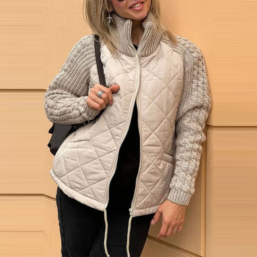 Quilted Relaxed Fit Hip Length Stand-Up Collar Jacket