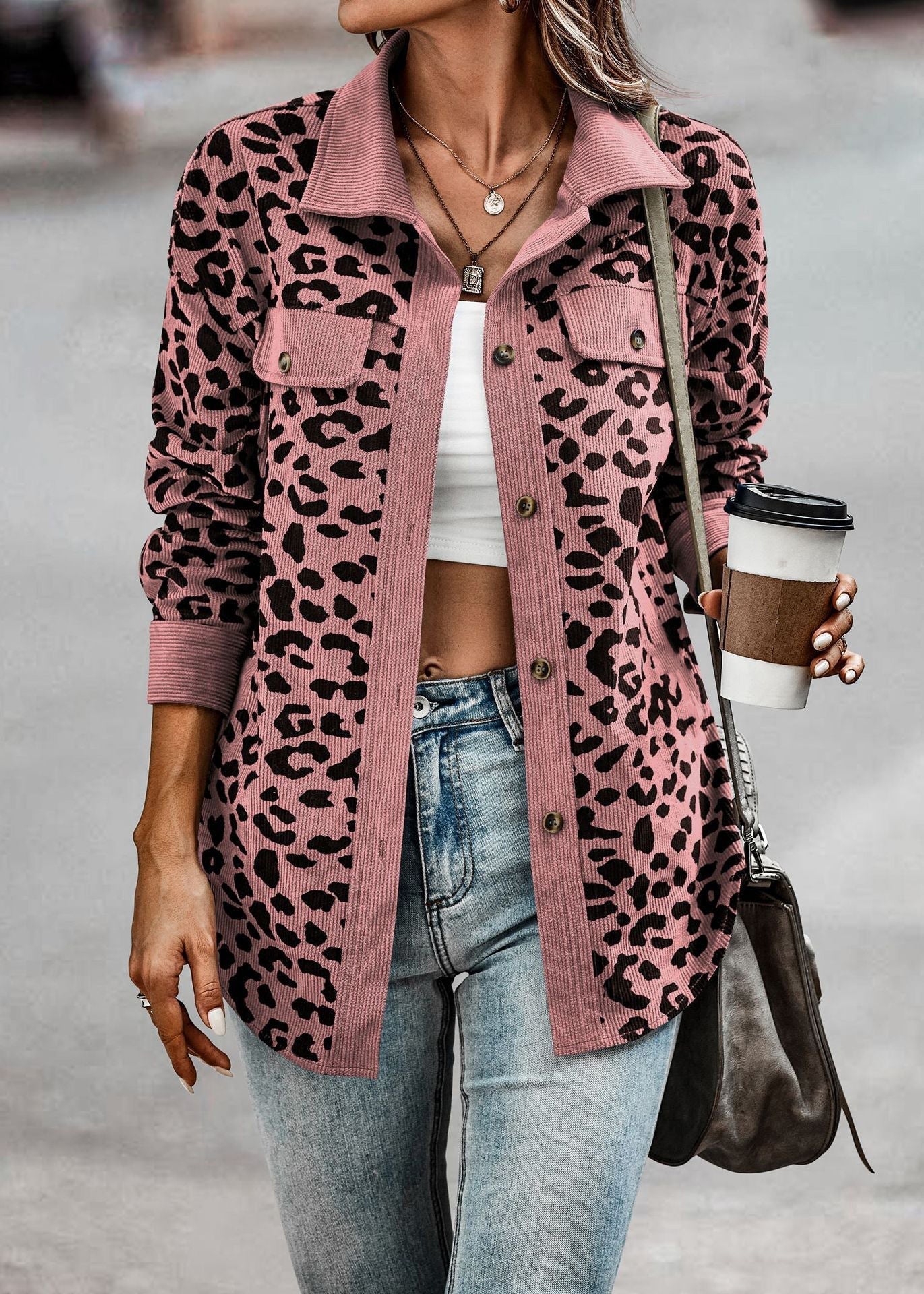 Women's Button-Up Shirt - Soft Fabric - Long Sleeve - Animal Print - Collared