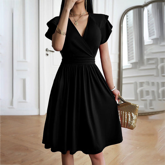 Ruffled Sleeve Wrap Midi Dress