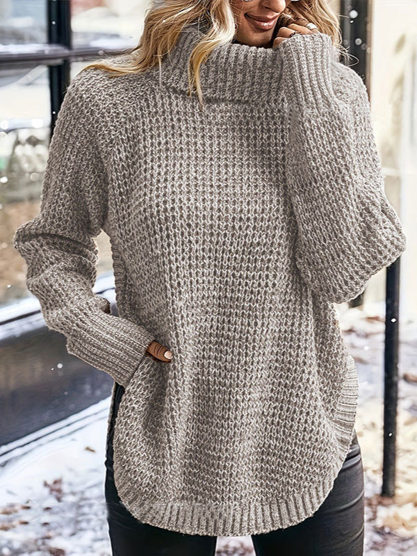 Oversized Knit Side-Split Turtleneck Sweater