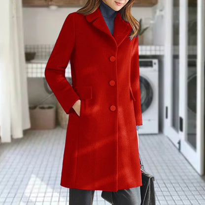 Women’s Trench Coat – Tailored Fit – Wool – Knee Length – Notched Lapel – Button Front
