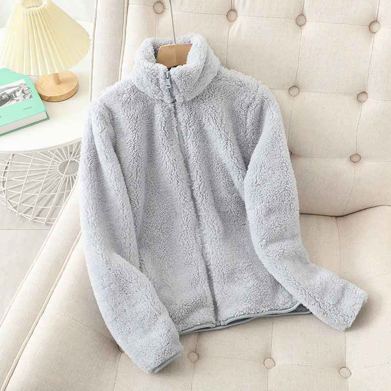 Women’s Fleece Jacket – High-Pile Plush – Relaxed Fit – Stand-Up Collar – Full Zip