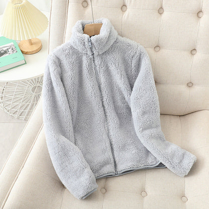 Women’s Fleece Jacket – High-Pile Plush – Relaxed Fit – Stand-Up Collar – Full Zip