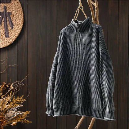 Women’s Oversized Sweater – Waffle Knit – Mock Neck – Dolman Sleeve – Ribbed Trim