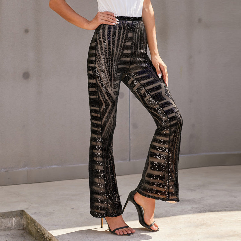 Sequin Geometric High Waist Wide Leg Pants 