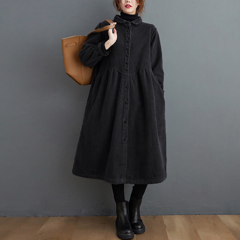 Corduroy A-Line Loose Fit Long Coat 