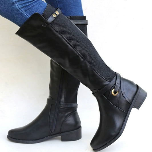 Slim Fit Elastic Panel Knee-High Boots 