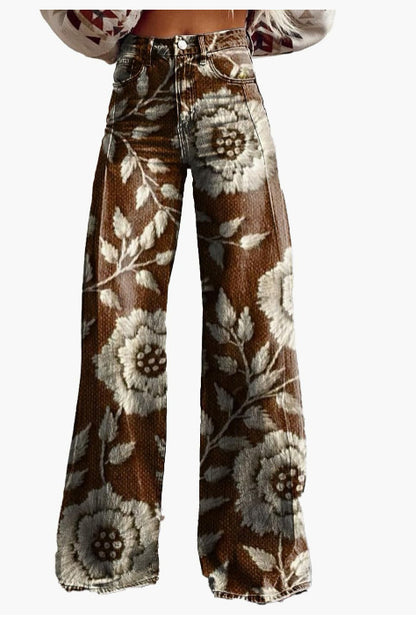 Women's wide-leg watercolor floral pants