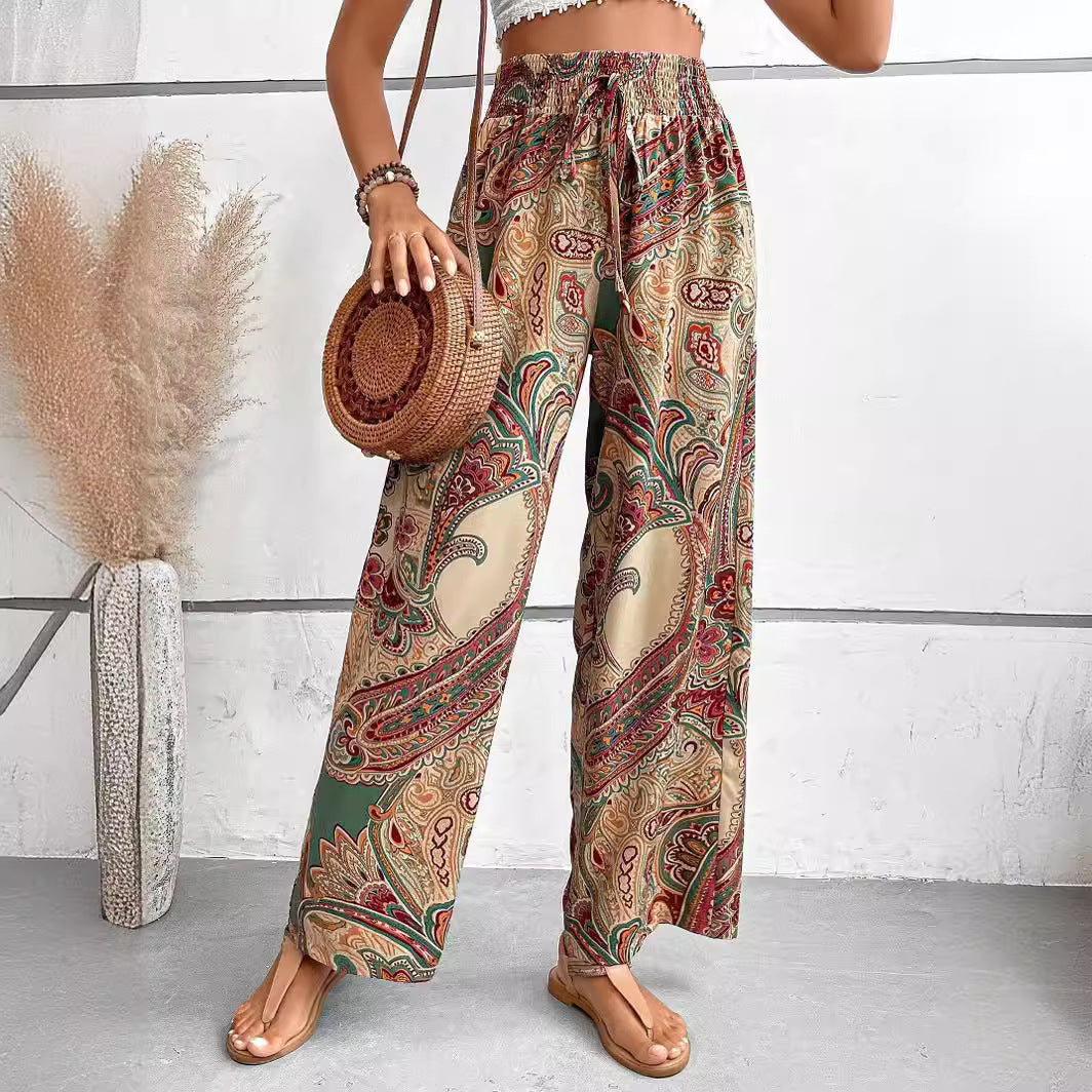 Boho Print Relaxed Fit Wide-Leg Pants 