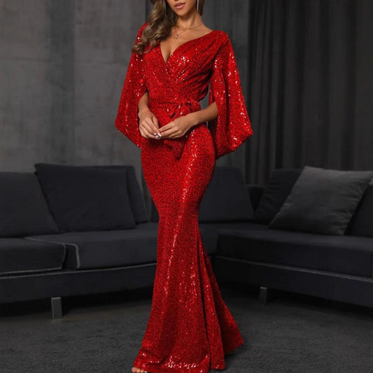 Sequin Embellished Mermaid Fit Evening Gown