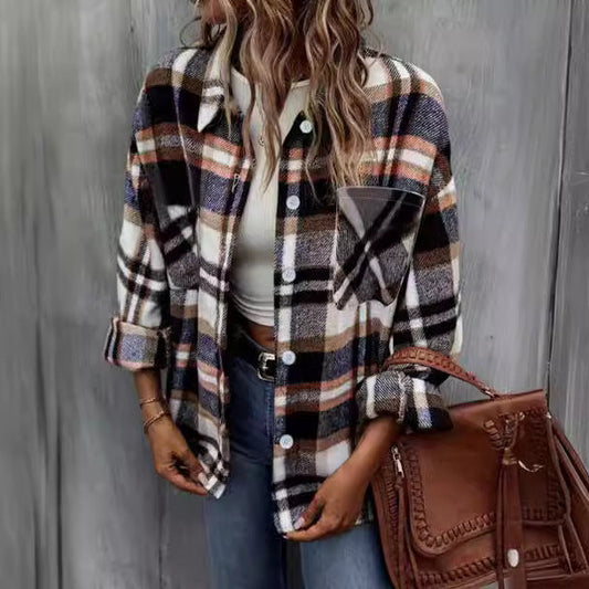 Plaid Stripe Relaxed Fit Wool Coat Jacket 