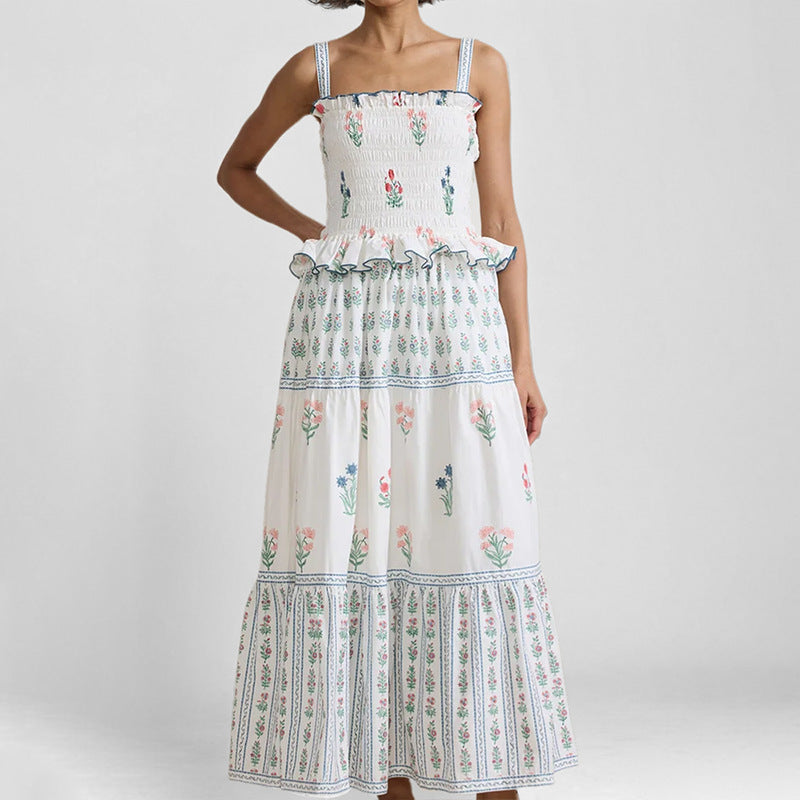 Women’s Sundress – Shirred Bodice – Tiered A-Line – Sleeveless Cotton Blend