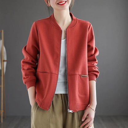 Women’s Baseball Jacket – Relaxed Fit – Soft Feel – Ribbed Trim – Full Zip – Hip Length