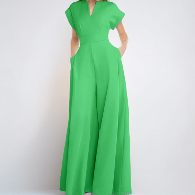 Lightweight Wide-Leg V-Neck Jumpsuit