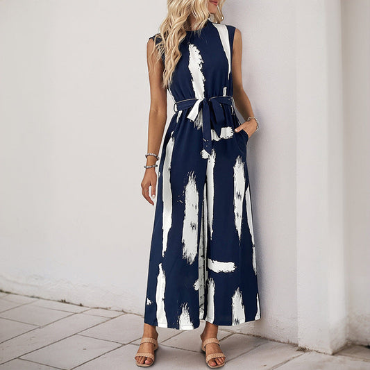 Lightweight Printed Tie Waist Jumpsuit