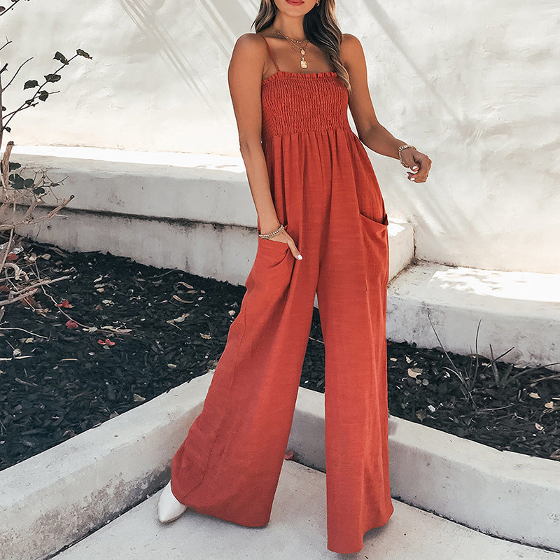 Ruched Bodice Relaxed Fit Wide Leg Jumpsuit