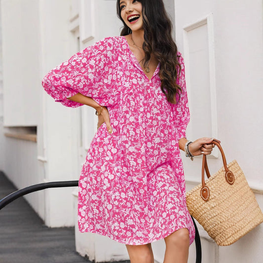 Floral Print Cotton Blend Midi Dress