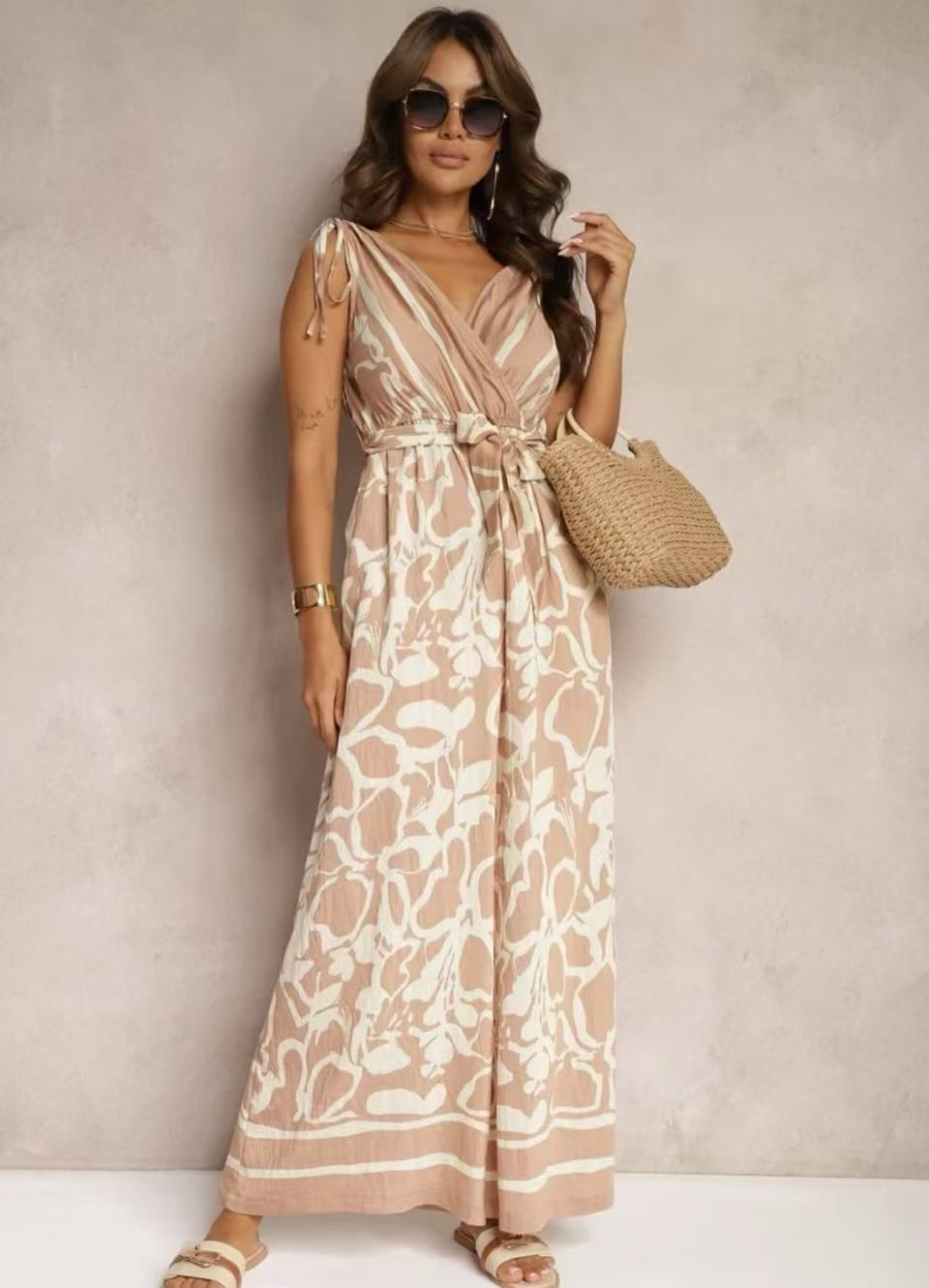 Printed Tie Waist Relaxed Jumpsuit