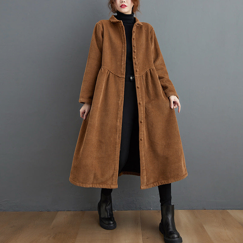 Corduroy A-Line Loose Fit Long Coat 
