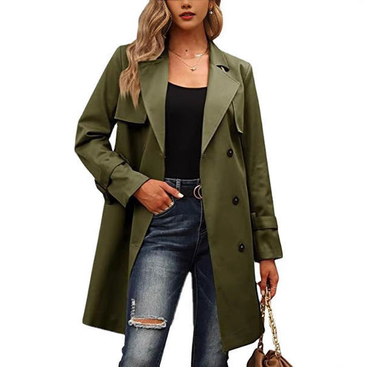 Wool Blend Tailored Double-Breasted Long Coat 