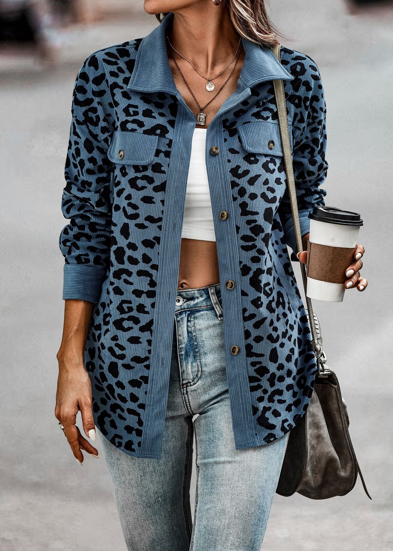 Women's Button-Up Shirt - Soft Fabric - Long Sleeve - Animal Print - Collared