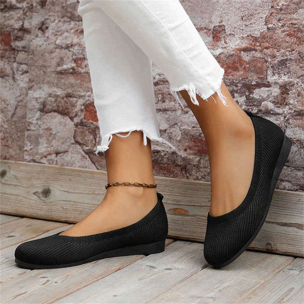 Women’s Ballet Flats - Slip-On Design - Round Toe - Textured Finish - Flexible Sole