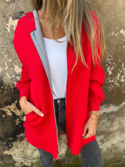 Relaxed Cotton Blend Hooded Zip Jacket 