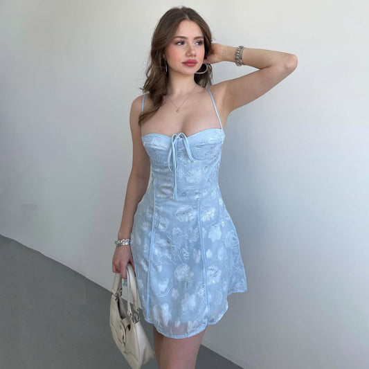 Lace Overlay Ruched Bust Mini Dress