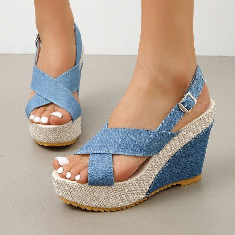 Platform Denim Wedge Sandals