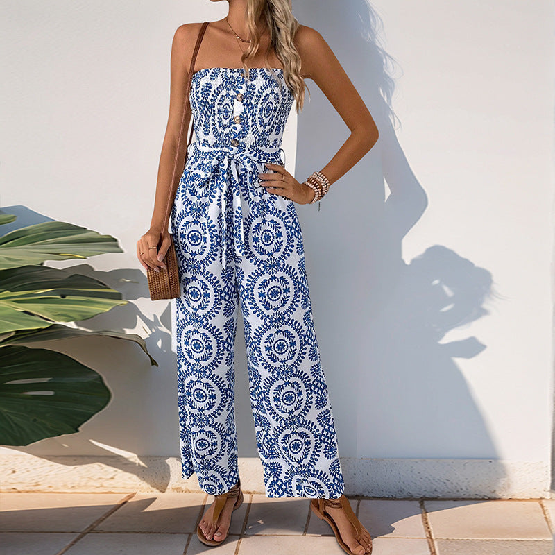 Bold Print Lightweight Wide Leg Jumpsuit