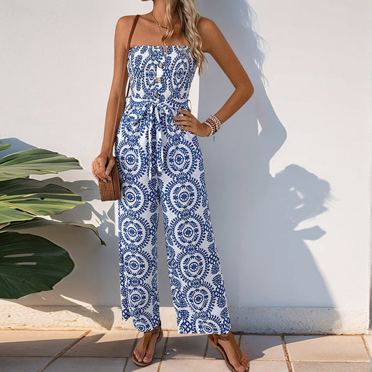 Bold Print Lightweight Wide Leg Jumpsuit