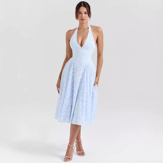 Satin Finish Slim Fit Halter Dress