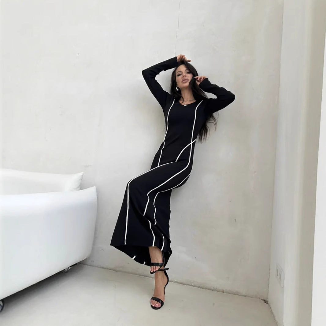 Contrast Trim Slim Fit Bodycon Dress
