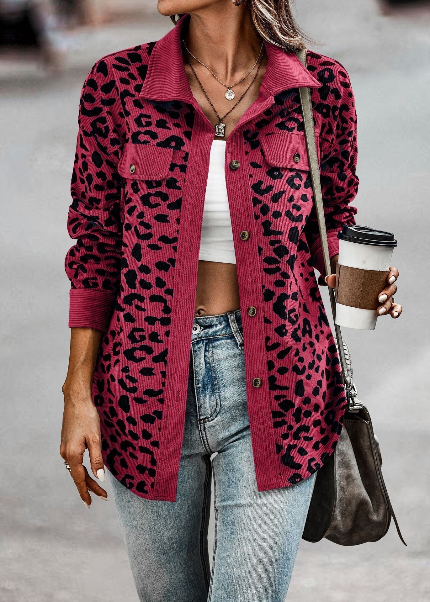 Women's Button-Up Shirt - Soft Fabric - Long Sleeve - Animal Print - Collared