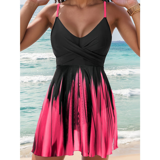 Quick-Dry Wrap V-Neck Swim Dress 