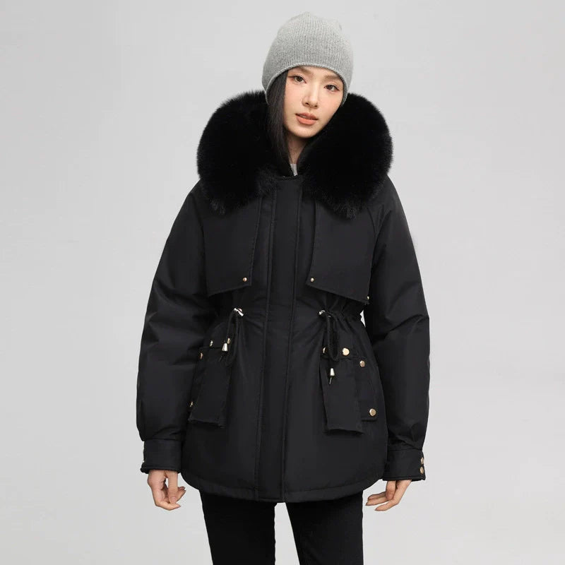 Water-Resistant Faux Fur Collar Parka Jacket 