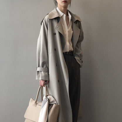 Women’s casual long belted waist trench coat