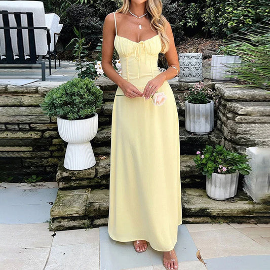 Flowing Tie Front Spaghetti Strap A-Line Dress