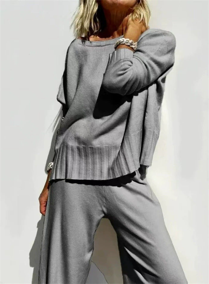 Women’s Two-Piece Loungewear Set – Soft Knit – Oversized Fit – Quarter-Zip Top – Ribbed Trim