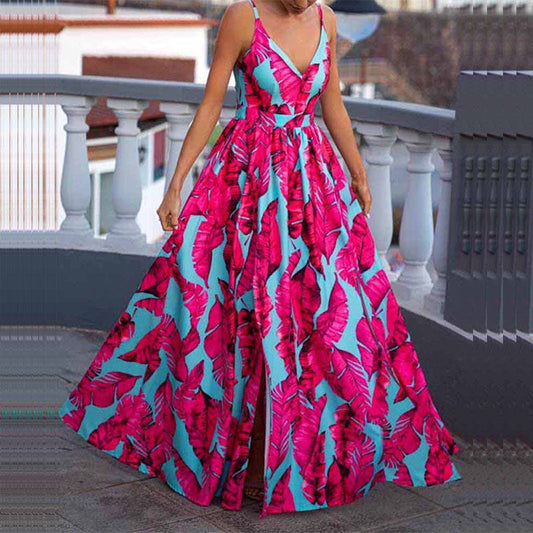 Printed Spaghetti Strap A-Line Maxi Dress