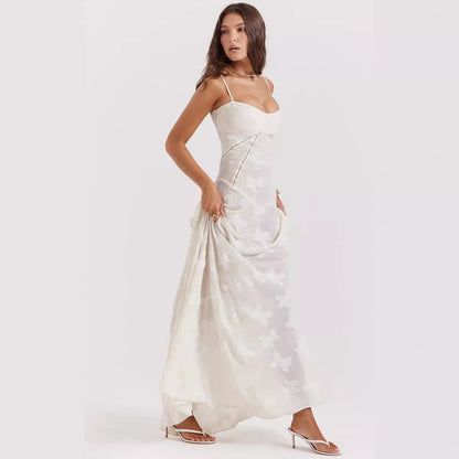 Women’s Evening Gown – Chiffon Slim Fit – Spaghetti Strap – Embroidered Full Length