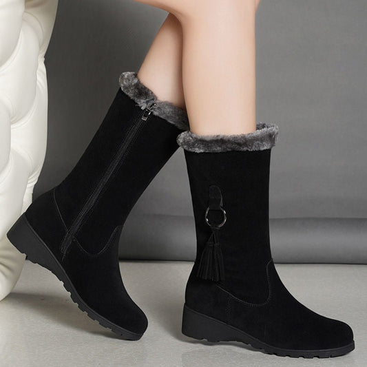 Suede-Like Mid-Calf Wedge Boots