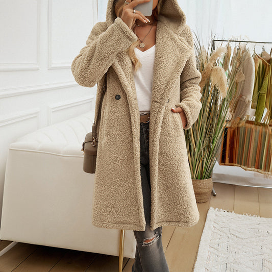 Textured Knit Loose Fit Hooded Coat 