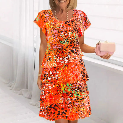Women’s Midi Dress – Flowy Tiered Fit – Cotton Fabric – Flutter Sleeves – Floral Print