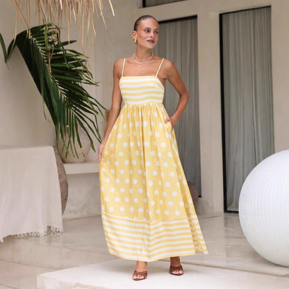 Women’s Maxi Dress – A-Line Fit – Lightweight Cotton – Spaghetti Strap – Pocketed Casual Wear