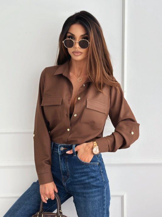 Solid Button-Up Long Sleeve Shirt
